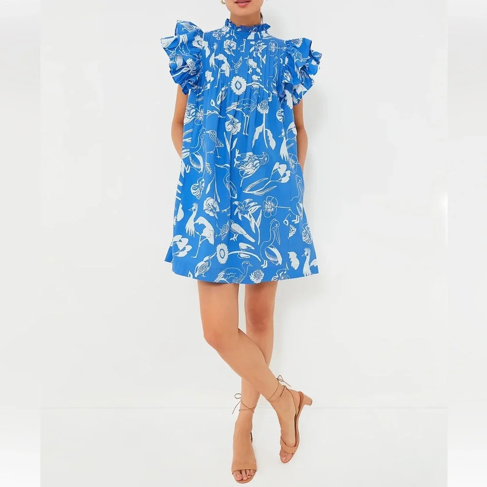 OLIPHANT Exclusive Audubon Blue Pintuck Ruffle Mini Dress - Picture 6 of 12